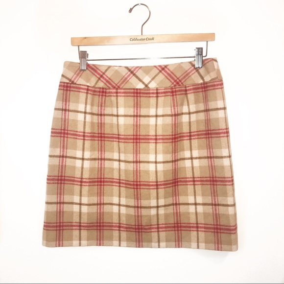 Loft Wool Plaid Tan/Red Skirt EUCALYPTUS-6 - Picture 2 of 8